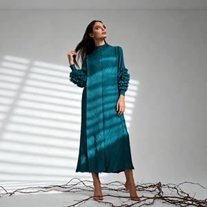 Robe Abaya plissée imprimée en polyester de qualité supérieure pour femmes musulmanes, sur mesure, modeste, vente en gros - Product Image 2