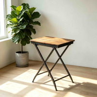 Table d'appoint industrielle avec structure métallique et plateau en bois, table pliable vintage, table d'appoint pour patio et jardin, pour l'intérieur et l'extérieur, meubles de maison