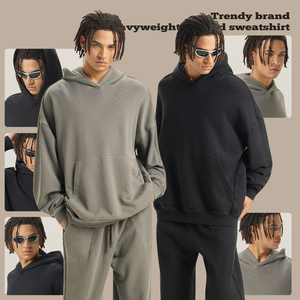 Sweat à capuche en molleton bouclette 420G en pur coton lavé, style américain, personnalisable avec logo, pour survêtement - Product Image 5