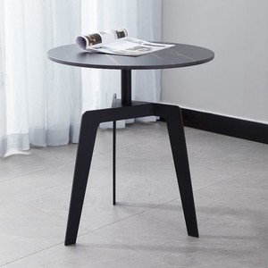 Small <b>Round</b> <b>Side</b> <b>Table</b> Marble Top <b>Black</b> Metal Base Living Room Coffee <b>Table</b> - Product Image 2
