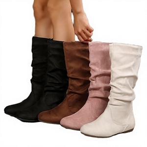 Plus Size Mid-Calf <b>Boots</b> Women Autumn Winter New Slip-On Pleated Slouch Flat Pu Upper Rubber Outsole Solid Round Toe - Product Image 3