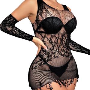 Wholesale Plus Size Sexy Openwork Sexy Lingerie With Flower Opening File Perspective Sexy Nightdress - Product Image 1