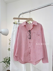 Camisa a Rayas Holgada de Lino Suave y Fresco de Alta Calidad A1152 con Bolsillos Plegables (Apta para <65kg) - Product Image 6