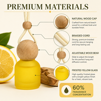 Diffuseur de parfum pour voiture suspendu, flacon en verre dépoli avec bouchon sphérique en bois et cordon tressé, parfum à 60%