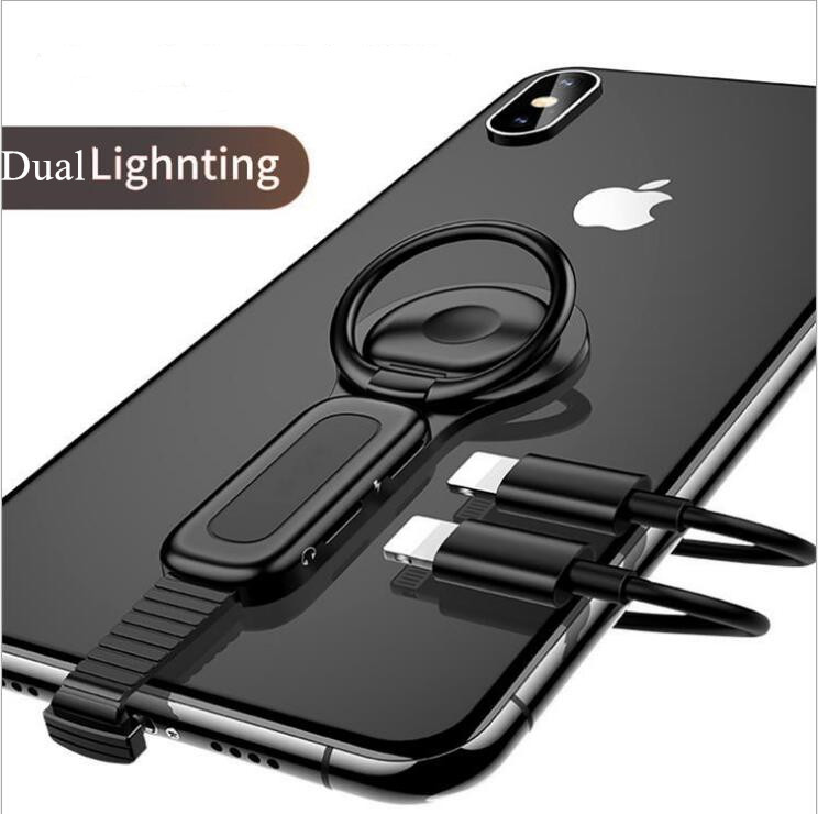 Оптовая продажа 2 в 1 Разветвитель для наушников кольцевой Держатель Разъем для наушников конвертер адаптер для быстрой зарядки для Iphon