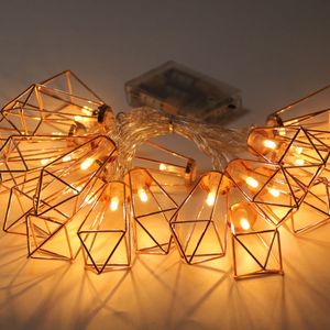 20 LEDs Rose Gold hình học kim loại hình dạng kim loại cổ tích chuỗi đèn, thả nước kim loại lồng chuỗi đèn Pin hoạt động đám cưới - Product Image 1