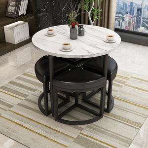 Muebles de Comedor para Cocina y Restaurante, Mesa de Comedor Redonda de MDF Verde con 4 Sillas - Product Image 4