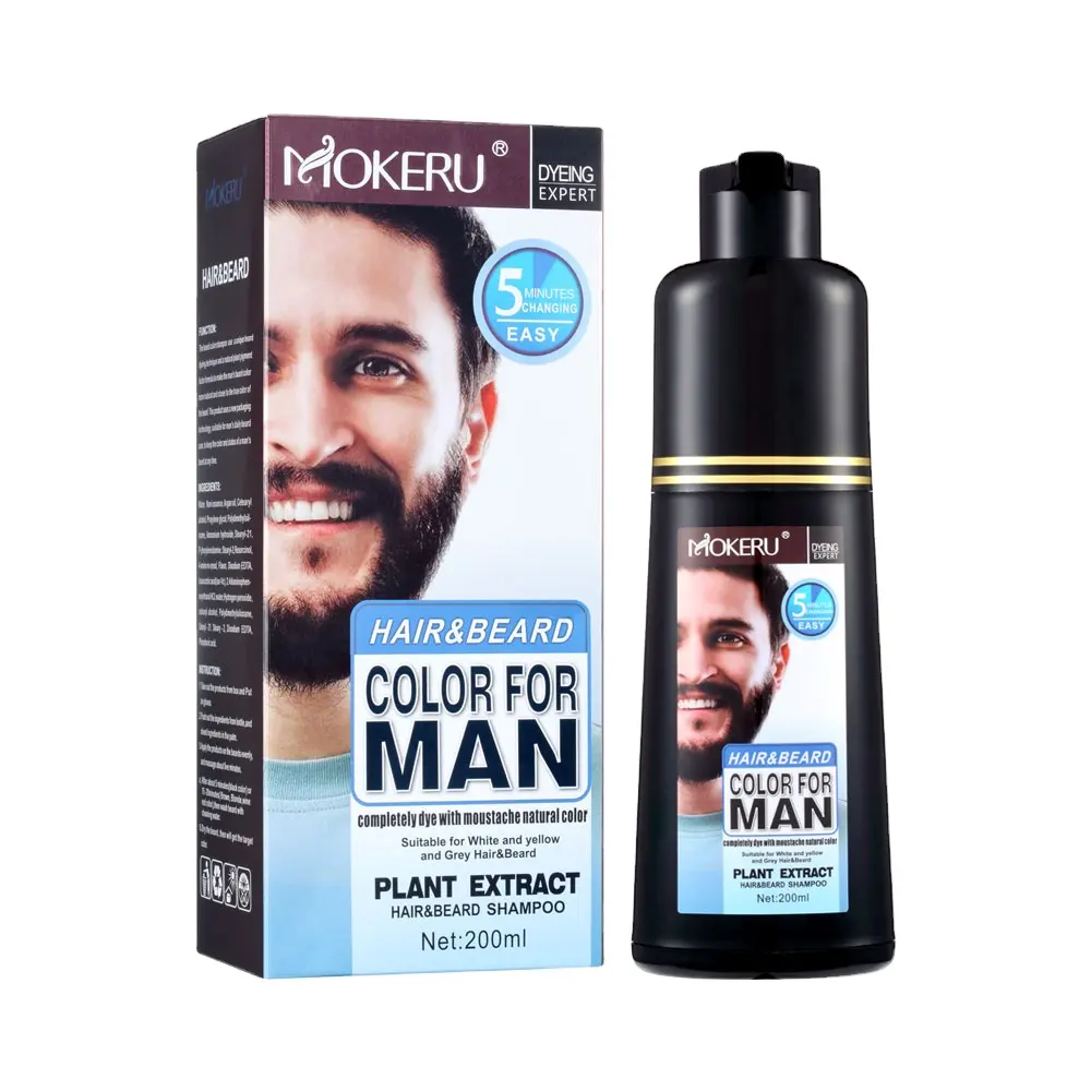 Shampoing noir personnalisé OEM Mokeru, vente en gros, 200ml, teinture rapide en 5 minutes, pour hommes, coloration des cheveux et de la barbe