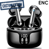 Écouteurs sans fil intra-auriculaires TWS OEM vérifiés S48 avec réduction de bruit ENC, affichage numérique LED de la puissance et basses profondes stéréo de 13 mm