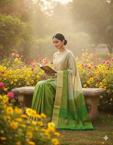 Sari Indio Tradicional Elegante de Seda Ghicha Verde Tussar para Mujer, Colección Perfecta para Fiestas, de la India - Product Image 6