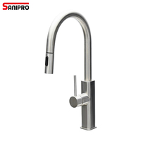 Robinet mélangeur eau chaude et froide SANIPRO 2 fonctions SUS304 avec douchette extractible en acier inoxydable pour évier de cuisine