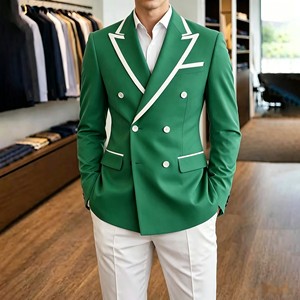 Abito da uomo blu cielo e <span class=keywords><strong>bianco</strong></span>, doppiopetto con revers a punta, giacca e pantaloni di alta qualità, 2 pezzi, per matrimonio, costume da uomo - Product Image 5