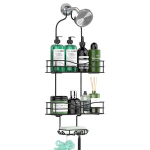 3 단 블랙 욕실 샤워 캐디 걸이 주최자 6 후크 비누 홀더 21mm 샤워 헤드 암 보관 랙 수건 스폰지 - Product Image 1
