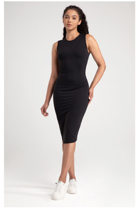 SUHE WD-10965 Customizable Women Yoga Dress <b>Spaghetti</b> <b>Strap</b> Sleeveless Crew Neck Anti Bacterial 100% Cotton Pleated Slim Fit - Product Image 5