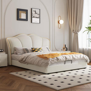 Cama Doble Moderna Minimalista de Lujo de 1.8M, Tapizada en Crema con Diseño de Pétalos, para Recámara Principal, Uso Doméstico para Niñas - Product Image 1
