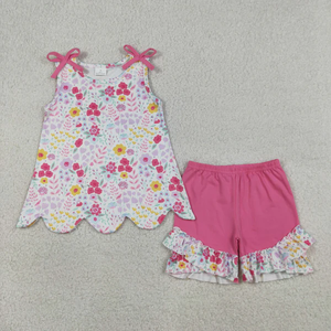 Conjunto de ropa verde para bebés y niñas, camisa a cuadros de manga corta y pantalones cortos con volantes - Product Image 3