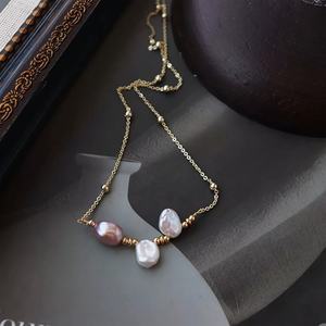 Collier en perles de culture d'eau douce de style baroque rétro français pour femmes, luxe léger, rose pâle et violet, collier clavicule - Product Image 1