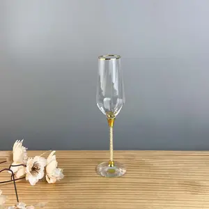 Calice da Champagne rotante con gambo diamantato dorato con bordo dorato bicchiere da Champagne