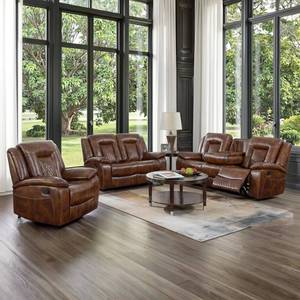 Ensemble de meubles de salon en cuir véritable, très demandé, luxueux, confortable et relaxant, avec canapé inclinable et fauteuil lounge. - Product Image 1