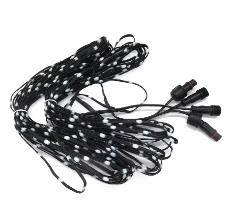 Etop Dc12V WS2811 Rgb Led Pebble Pixel String Light 200ct Black 5cm Spacing Low Voltage With XConnect Pigtails Ip68 20awg Wire