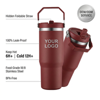Tumbler Stainless Steel Custom 30oz dengan Tutup Sedotan Lipat, Vakum Terisolasi, Bebas BPA, Grosir, Mug Perjalanan