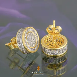 KRKC&CO White Gold Iced Out Round Shape Earrings Hip Hop Jewelry for Wholesale Agent in Stock