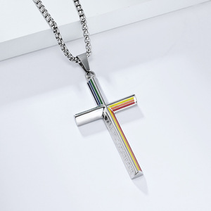 New cross-border minimalist pennant cross <b>titanium</b> steel necklace, unisex style, personalized accessory wholesale. - Product Image 4