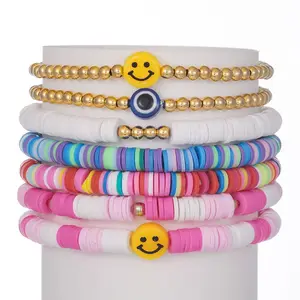 Ensemble de bracelets RAVE colorés sourire coeur étoile perlé polymère argile perle empilable charme été plage bohème bracelets