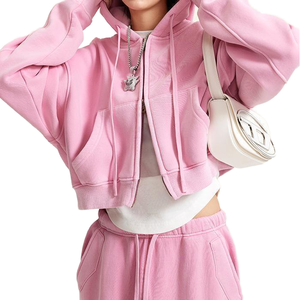 Mujeres invierno con capucha Crop Top HoodiesHoodie Set Zip-Up cordón cintura recortada Jogger impreso para Otoño Invierno diario - Product Image 1