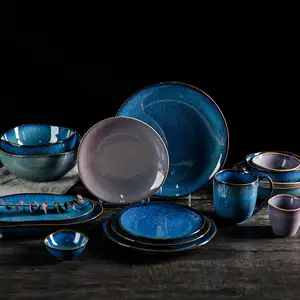 Plato de cena de cerámica con diseño de 2022 colores para restaurante, plato de estilo japonés, porcelana rústica, venta al por mayor