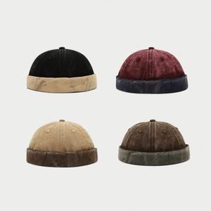 Retro Splicing Washed Two Tone Faded Cotton Docker <b>Cap</b> Men <b>Brimless</b> Hip Hop Baseball Hat Sporty Outdoor Sports Docket - Product Image 2