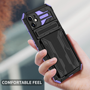 Pour <span class=keywords><strong>iPhone</strong></span> 12 <span class=keywords><strong>11</strong></span> iPhone12 iPhone11 Pro XS Max XR Couverture Arrière Glisser Porte-Carte Rétractable Béquille Antichoc Téléphone Cas - Product Image 5