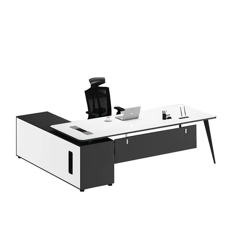 OEM custom made ahşap panel ofis mobilyaları yönetici yönetici masası modern patron masası L şekil direktörü masa sandalye masa