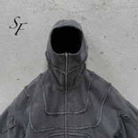 Benutzer definierte Y2K Vintage Jeans jacke American High Street Trend Spleißen Gothic Style Übergroße Kapuzen pullover mit Reiß verschluss Punk Ninja Hoodie