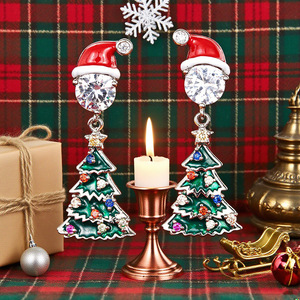 Pendientes colgantes de Papá Noel y árbol de Navidad para mujer, joyería esmaltada, regalo navideño - Product Image 5