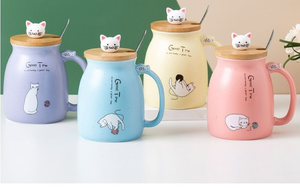 Taza de gato, bonita taza de café de cerámica con tapa de gatito encantador, cuchara de Pata de Gato <span class=keywords><strong>Kawaii</strong></span>, novedad, taza de la mañana, té, leche, taza de Navidad, 380ML - Product Image 6