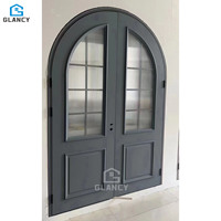 Decoración del hogar estilo europeo caoba madera maciza puertas superiores redondas arco interior puerta de madera con vidrio