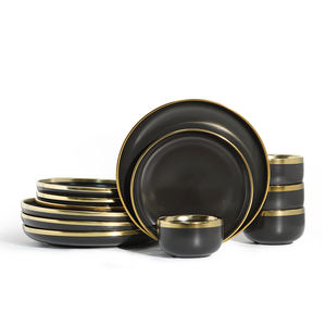 <span class=keywords><strong>Service</strong></span> de vaisselle en porcelaine, 12 pièces, pour 4, <span class=keywords><strong>blanc</strong></span> mat noir et <span class=keywords><strong>doré</strong></span>, bols d'assiettes à bord de vaisselle en céramique, vente en gros - Product Image 2
