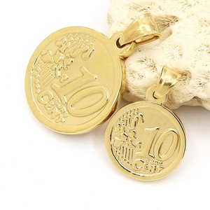 Collier pendentif de luxe en forme de pièce de monnaie ronde en or de 10 cents, style mode - Product Image 5