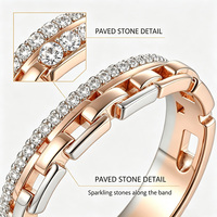 Anillo Unisex de Plata de Ley 925 YILUN, Diseño de Cadena Hueca, Anillo de Pareja con Incrustaciones de Circonita, Joyería Sencilla y Moderna para Hombre y Mujer