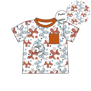 Ropa personalizada del Día DE LA Independencia, <span class=keywords><strong>camiseta</strong></span> de manga corta de bambú suave para niños, camisetas de gran tamaño con bolsillo frontal para bebés y niñas - Product Image 1