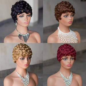 Nouvelle arrivée perruques courtes <span class=keywords><strong>coupe</strong></span> Pixie prêtes à être expédiées perruques de <span class=keywords><strong>cheveux</strong></span> humains sans dentelle perruques courtes pas chères bouclées Pixie <span class=keywords><strong>cheveux</strong></span> humains pour femmes noires - Product Image 3
