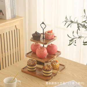 Wooden Dessert Display <b>Stand</b> <b>3</b> <b>Tier</b> Square Tray For <b>Cake</b> Fruit Pastry Wedding Party Tableware - Product Image 3