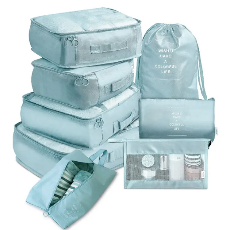 बड़ी क्षमता सामान पैकिंग क्यूब्स निविड़ अंधकार यात्रा कपड़े धोने का भंडारण बैग कस्टम डिजाइन 8pcs सेट यात्रा आयोजक बैग