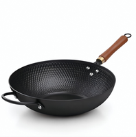 Wajan Penggorengan Aluminium Anti Lengket Pre-Seasoned Peralatan Masak Sehat Alas Datar Wok Cina Kompatibel Kompor Bebas PEFA Gagang Kayu