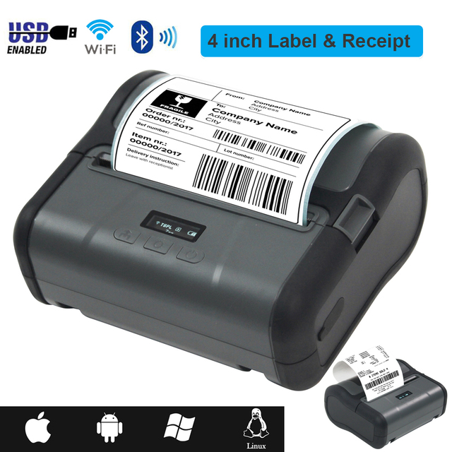 M430B 4 inch Mobile Portable Blue-tooth WIFI Thermal Printer, Handheld Barcode Sticker & Receipt Printing Machine