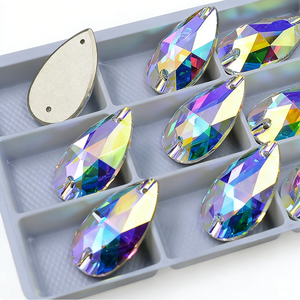 Cristal Austriaco Estándar K9 con Reverso Plano, Forma de Pera, Lágrima, Aurora <span class=keywords><strong>Boreal</strong></span>, Cristal AB para Coser, Pedrería de Cristal para Vestidos - Product Image 2