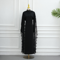 Mexizo 2026 Ensemble 2 pièces Abaya Modeste pour Femmes Musulmanes, Robe Longue avec Cape Entièrement en Dentelle, Vêtement Islamique de Dubaï, Manches Longues, Élégant, Couleur Unie