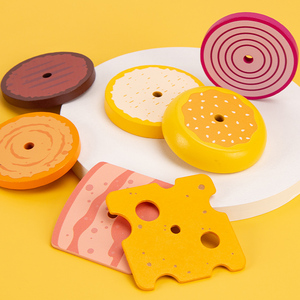 ของเล่นครัวไม้รูปแฮมเบอร์เกอร์สำหรับเด็ก ชุดเกมจับคู่<span class=keywords><strong>อาหาร</strong></span> - Product Image 4