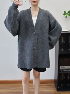 2025秋冬女装韩版中长款开衫纯色v领针织宽松休闲百搭前扣长款 - Product Image 6